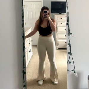 Arie, Cream ribbed flare pants, Size M